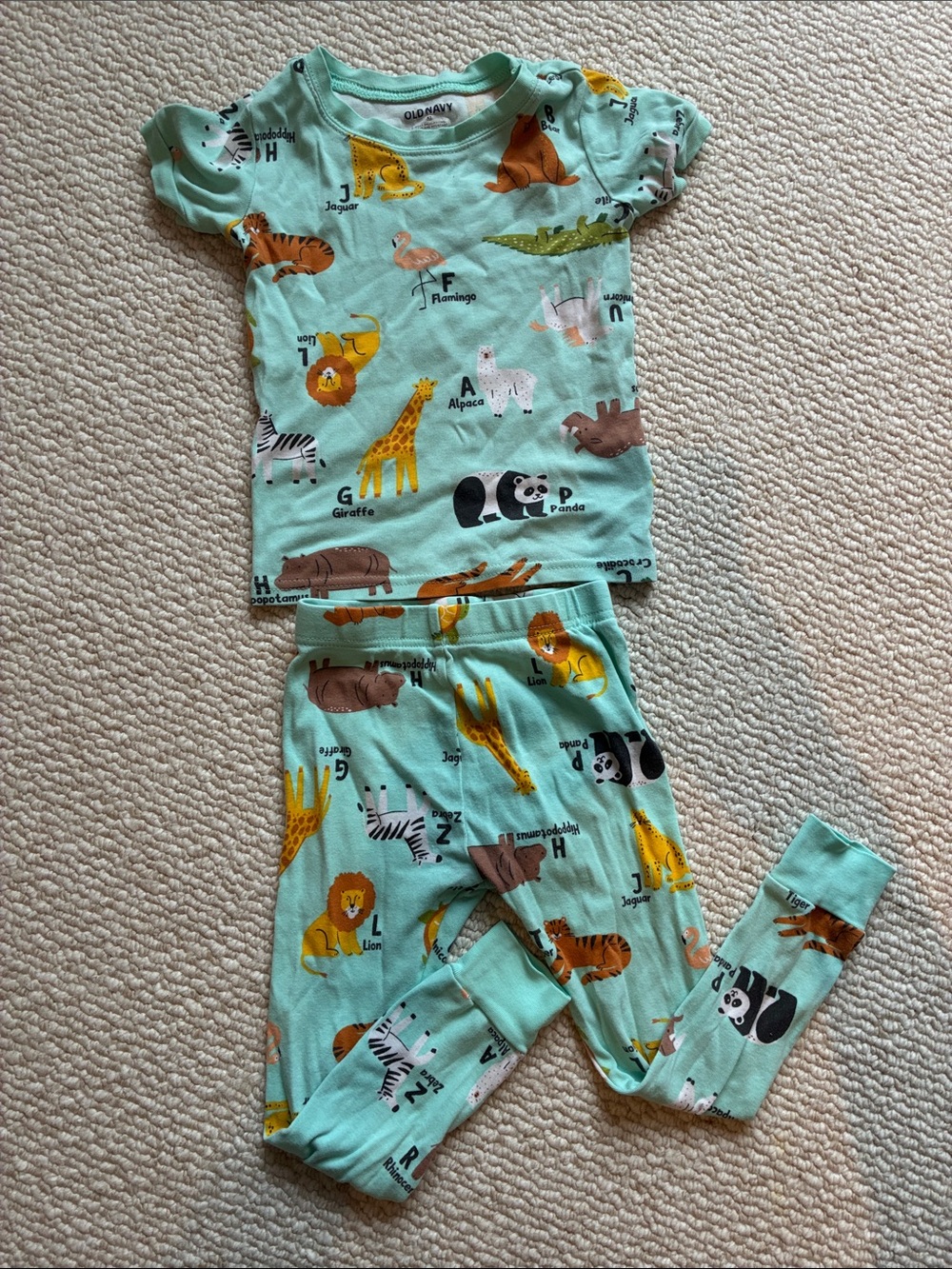4T Short Sleeved Neutral Old Navy Mint Green Animal Alphabet Pajama Set